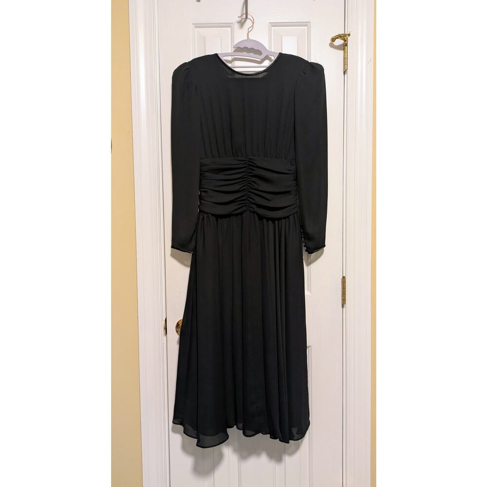 le Courtenay - Vintage Black Chiffon Ruched Puff Sleeve Dress - Sz 8 - EUC
